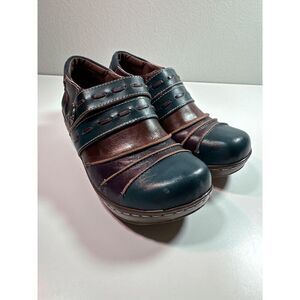 Spring Step Multi-Colored Leather Clogs. Teal, Brown, Burgundy. Size 6/ 37